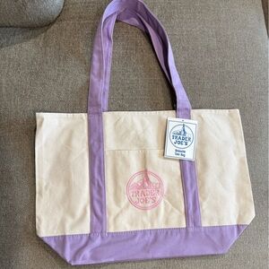 Trader Joe's Canvas Tote Bag - Cream & Lavender